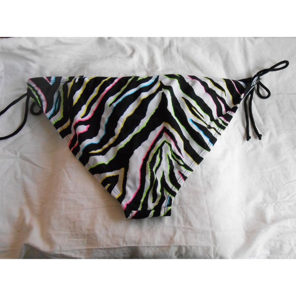 NEW DEB Black/White Zebra Striped Rainbow ties Large String Bikini Swim Bottoms! - Picture 2 of 2